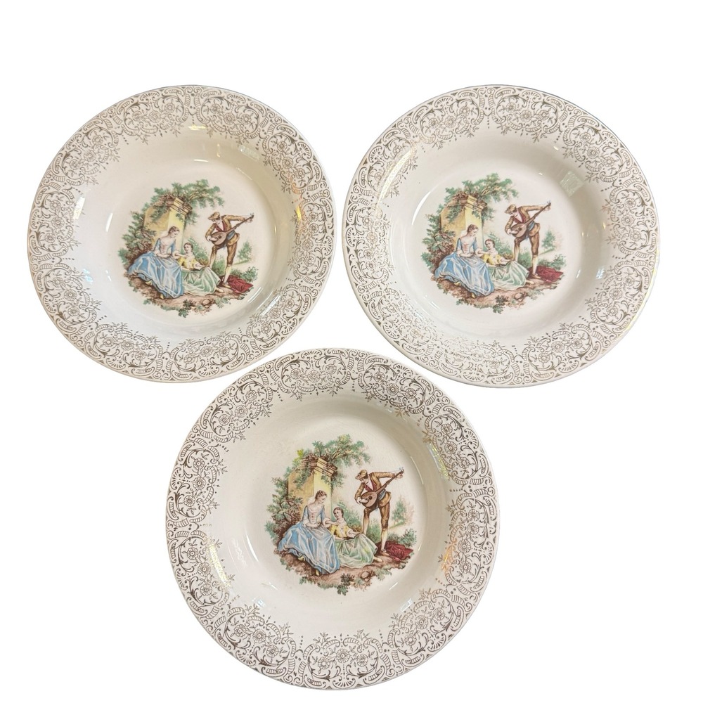 American Limoges Triumph China D'Or Soup Bowls 22K Gold Set 3 Fragonard IT-S 284
